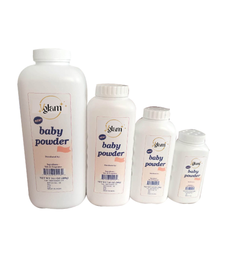 the image shows 2 bottles of Royal Exports baby powder