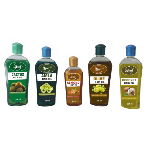 Four bottles of Hair Oil with different flavors by Royal Exports